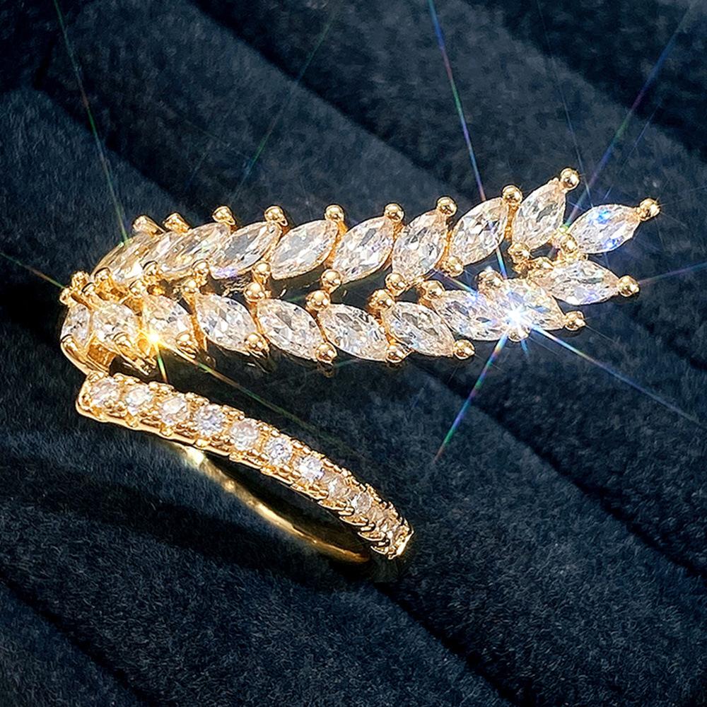 

2026 New Ruili Magazine Open Ring Creative Wheat Ear Shaped Full Diamond Women s Ring Light Luxury Sparkling Cubic Zirconia Ring resizable