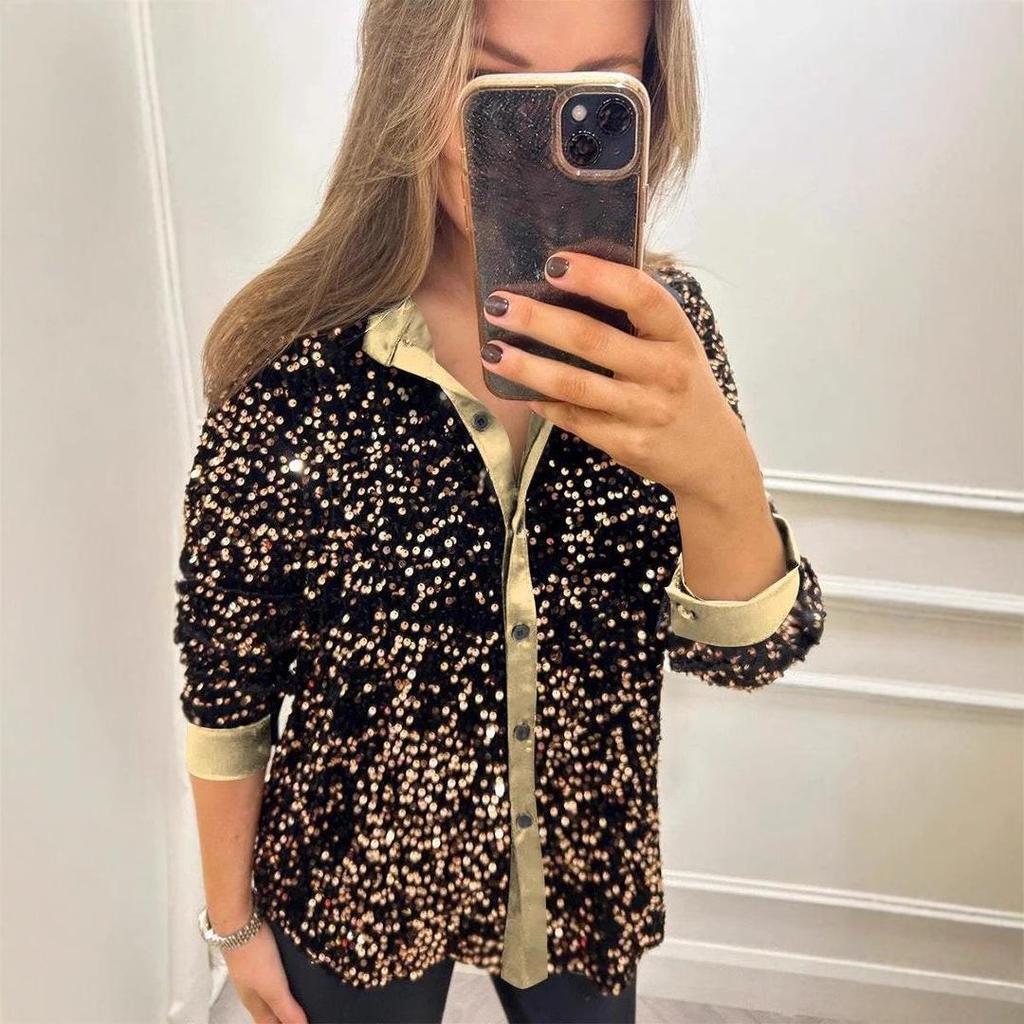 2024 Autumn/Winter Fashion Loose Long Sleeve Sequin Shirt