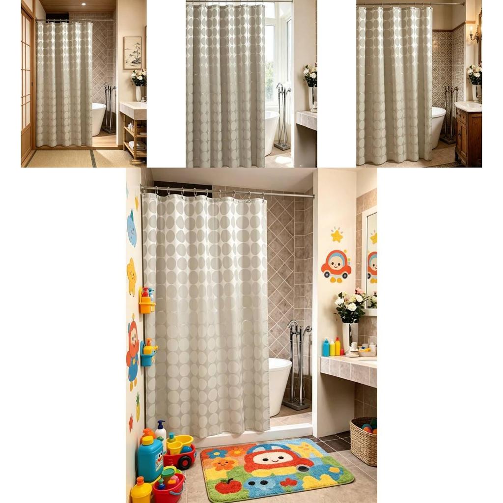 Waterproof Bathroom Shower Curtain Set With Dot Pattern For Home Use