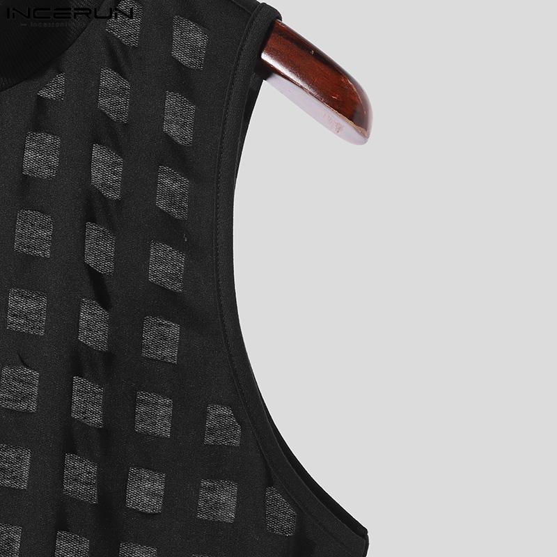 INCERUN Pánské kostkované topy bez rukávů Průhledná tílka dutá vesta