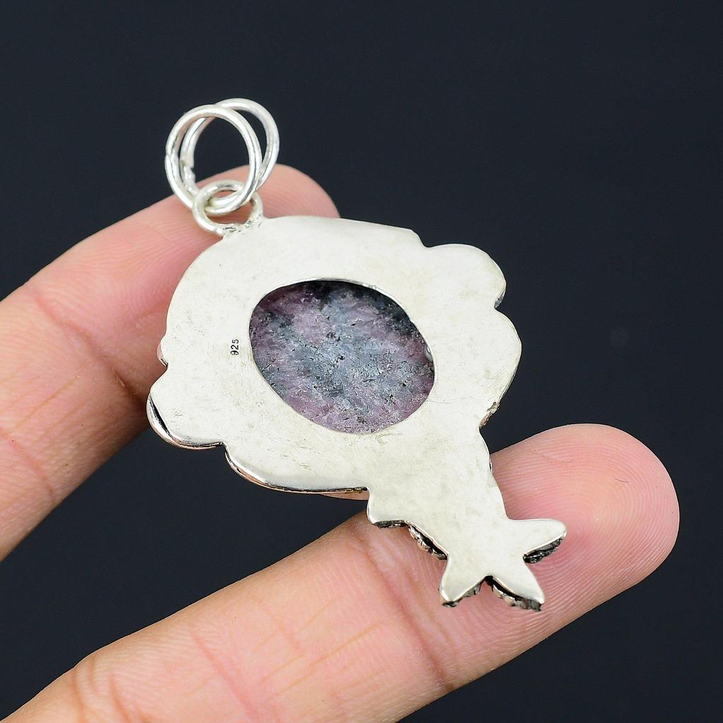 Mothers day Sale 925 Sterling Silver Rhodonite Stone Flower Wife Pendant Jewelry