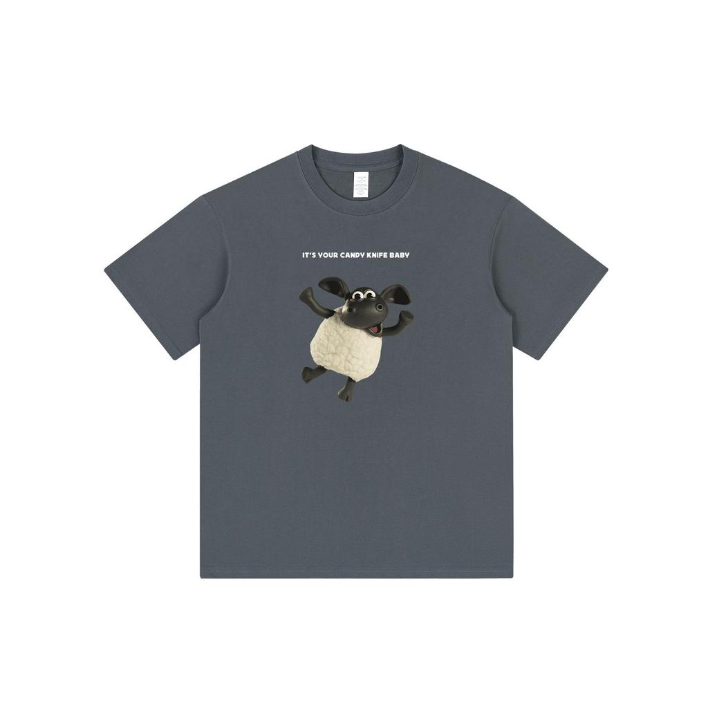 Trendy Oversized Cartoon Lamb Print Unisex T-Shirt - Round Neck, Short Sleeve