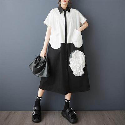 Kort mouw Plus size Katoen vintage bloemen nieuw binnen jurken voor vrouwen casual losse lange zomer overhemdjurk