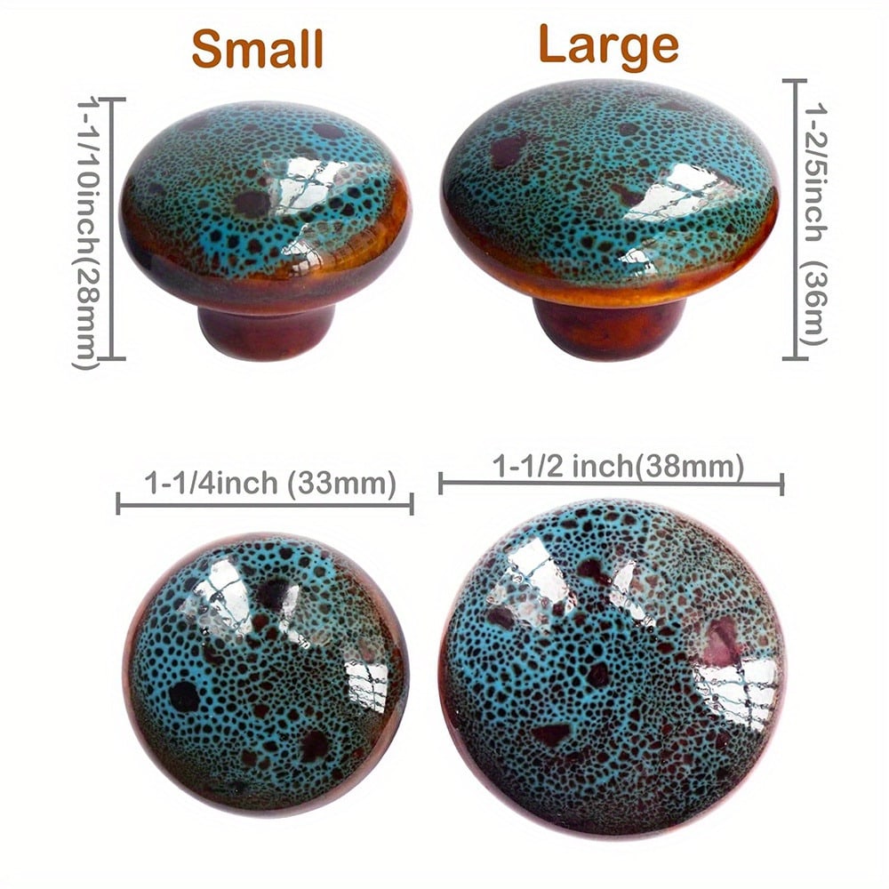 33mm Vintage Blue Ceramic Knob Polished Metal Finish Antique Drawer Pulls for Cabinet Doors Home Decor Handles