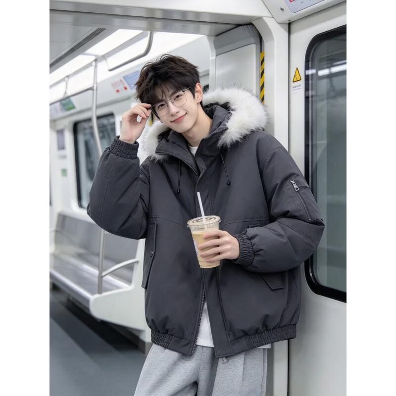 PATAVINITY Men's Winter Fur-Hooded Padded Workwear Jacket