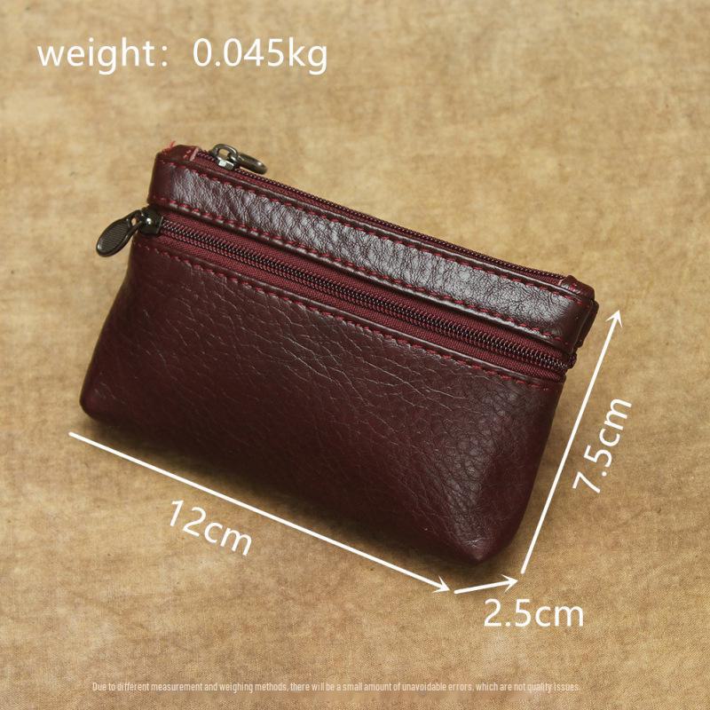 Genuine Leather Double Zipper Coin and Card Holder