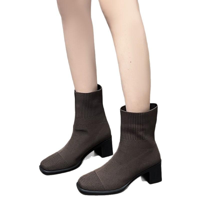 New Medium Socks Boots Pointed Fly-woven Short Boots Waterproof Table Heightening Boots Japanese Princess Boots Fashion Boots