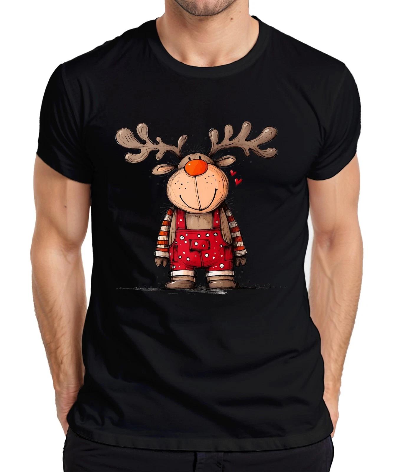 Niedliches Rentier Weihnachten Rot Latzhose Herzen Kinder Retro Herren T-Shirt XXXL