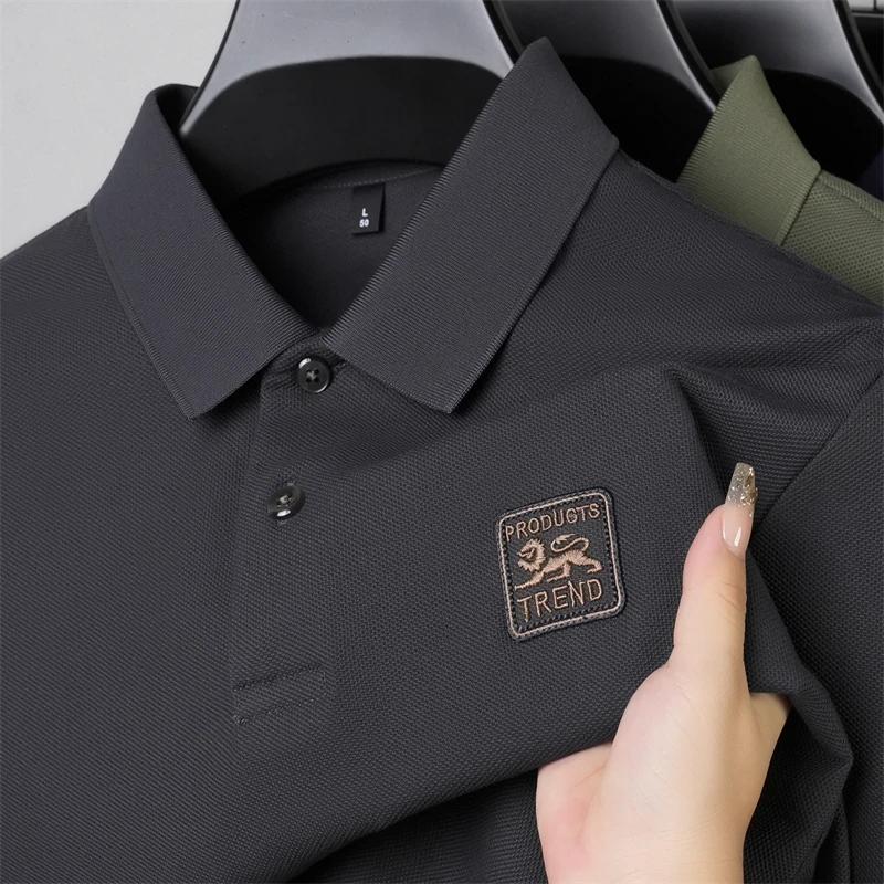 New Men'S Casual And Fashionable Embroidered Long Sleeved Polo Shirt Comfortable Breathable And Versatile Summer Top