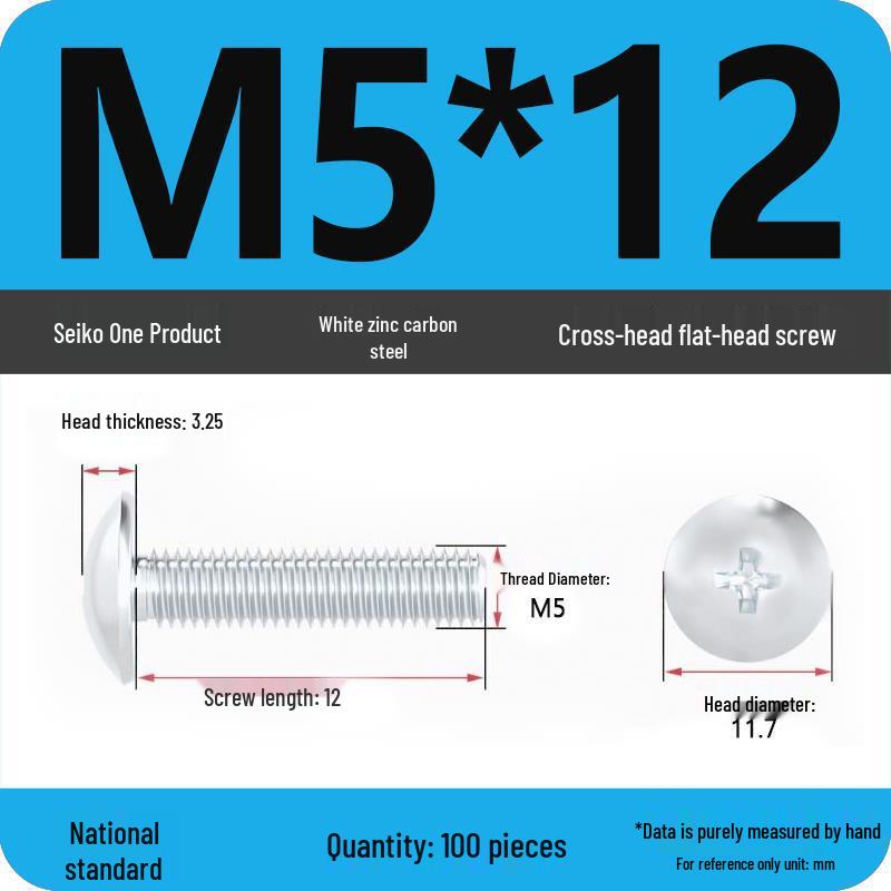 White Zinc M3-M6 Phillips Flat Head, Pan Head, and Mushroom Head Machine Screws