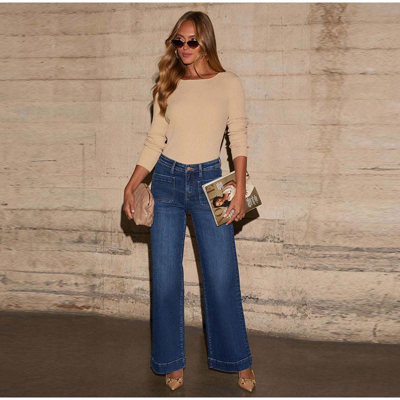 High Waisted Straight Leg Jeans Women's Clothing 2025 Spring New Item Slim and Wide Leg Retro Style Pants
