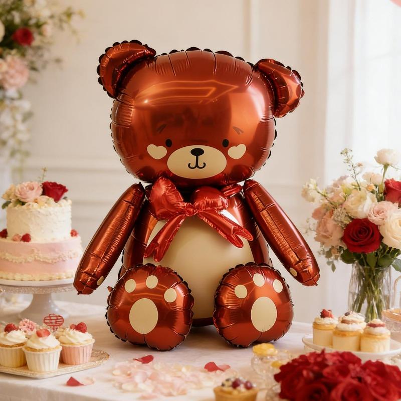 Bow Bear Aluminum Film Balloon Upright Design Boys Girls Birthday Gifts Ballons Party Decorations Anniversary Bear Balloons