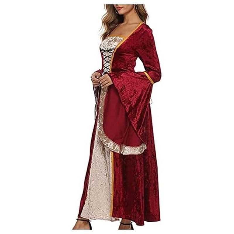 Women's Plus Size Dress Flared Sleeves Retro Long Gold Velvet Dress