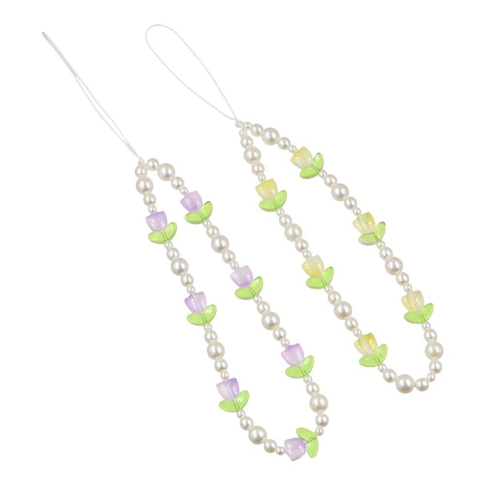 

Перлова намистина Намистина-тюльпан Ремінець-шарм для телефону Скляні квіти Бісерний ремінець для мобільного телефону Мобільний телефон фіолетовий