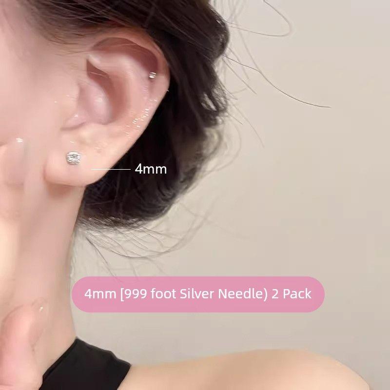 

S999 Sterling Silver Small Sugar Cube Zircon Silver Stud Earrings Female Ear-Caring Ear Bone Stud Accessible Luxury Fancy Ear Ear Bone Pin Earrings Zircon earrings 999 sterling silver needle [4mm]]