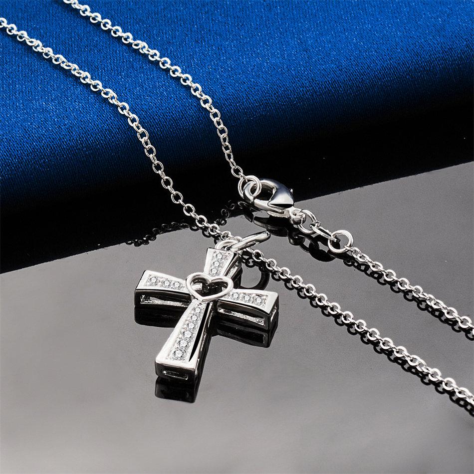 925 sterling silver 16-30 inch exquisite cross shaped zircon pendant necklace for women's fashionable wedding accessories