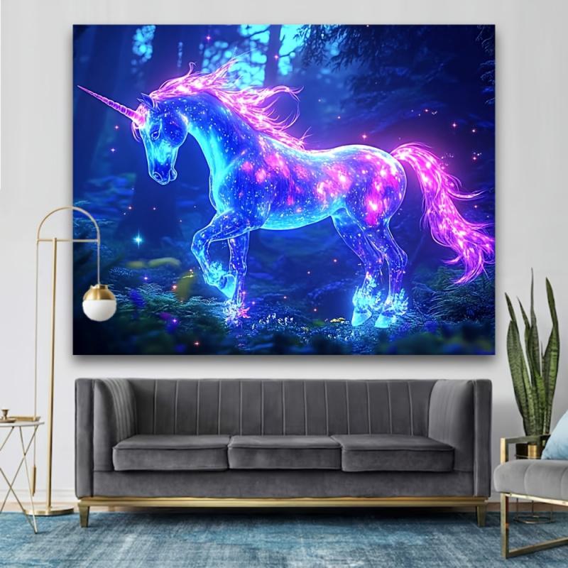 VIKAMA Neon Unicorn Tapestry Magic Forest Wall Hanging Childrens Room I Am Dormitory Aesthetic Home Decoration