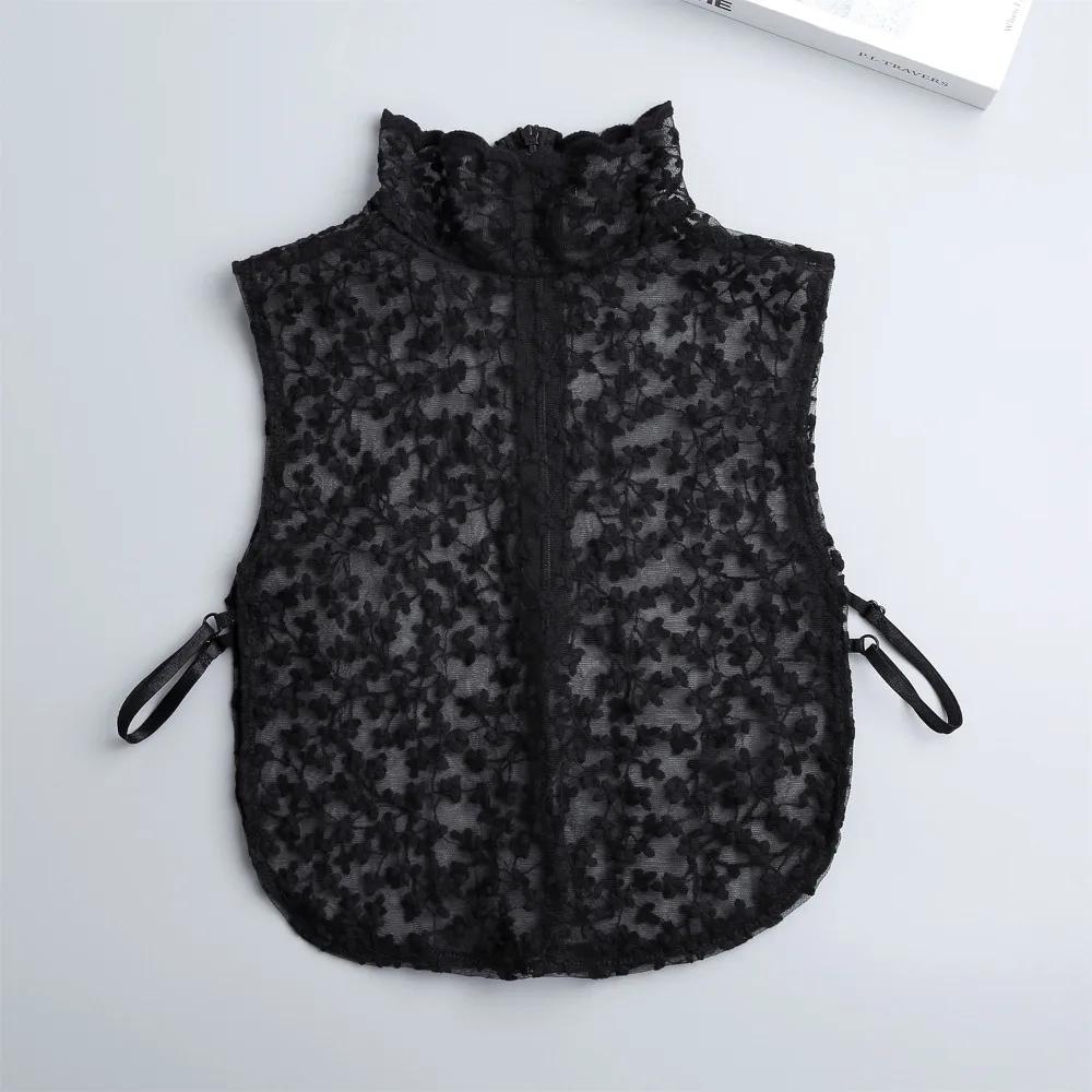 Красивый Летящий Черный Кружевной Воротник-Обманка Съемный Лацкан Ложный Воротник для Свитера