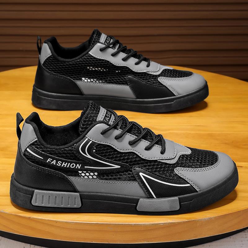 Men's Shoes for Summer New Breathable Thin Mesh Non-slip Board Shoes for Men's Teenager Mesh Hollow Sports and Casual Trendy Shoes