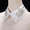 Fashionable Embroidery Floral Beaded Lace Fake Collar for Women Lapel Ruffled Organza Removable Collar Dress Accessory