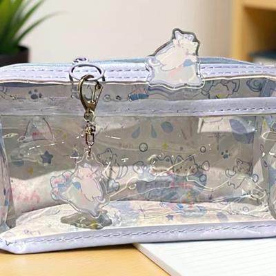 Cartoon Translucent Pencil Case Multi-layer Vertical Large-capacity Stationery Storage Bag School Supply Cosmetic Bag