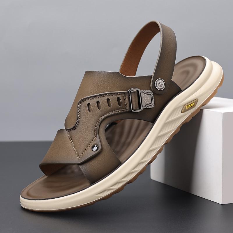 Fashion Brand Fashion Outdoor Breathable Anti Slip Beach Shoes Summer New Men's Head Layer Leather Comfortable Soft Bottom Casual Sandal