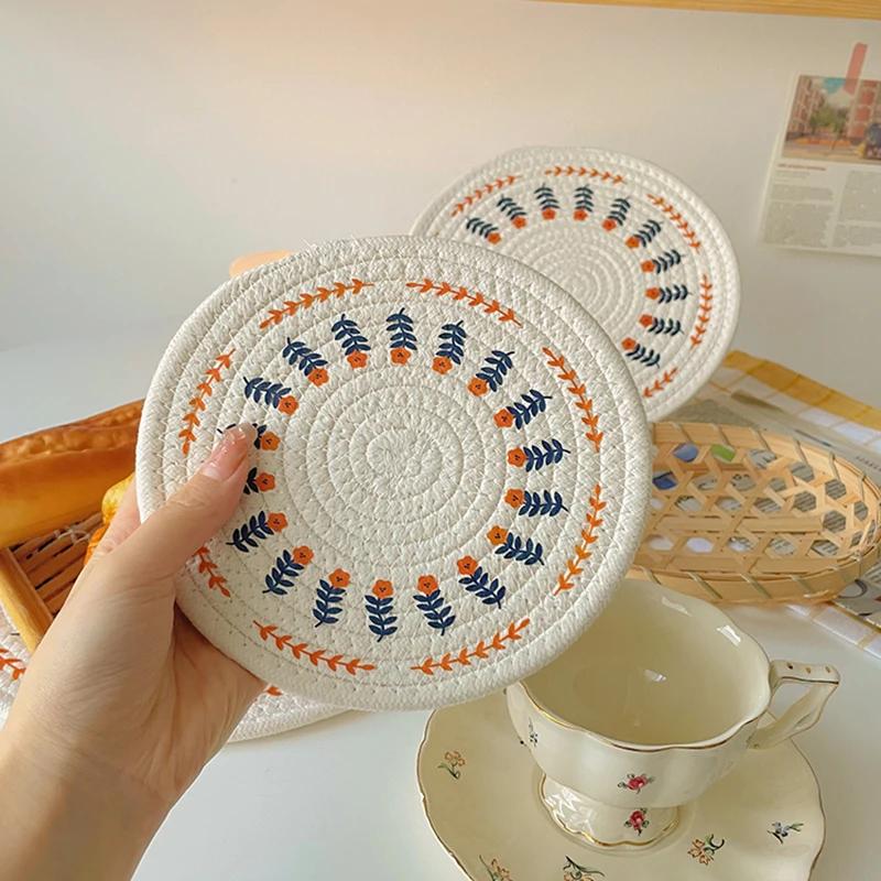Simple Rural Style Coaster Cotton Rope Table Mat Cotton Thread Weaving Simple Fabric Dining Mat Dish Mat Thermal Insulation Mat