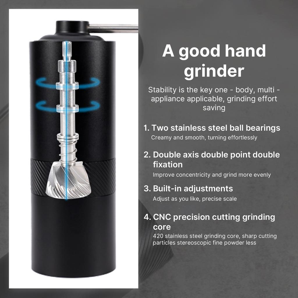 Manual Coffee Bean Grinder with Ergonomic Wood Crank 6 Core Conical Burr Digital Grinding Degree