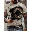 Men's Compass T-Shirt Vintage Nautical Map 3D Graphic Printed Short Sleeve Casual O-Neck Pullover Streetwear Retro Harajuku Tee Tops Male Clothing