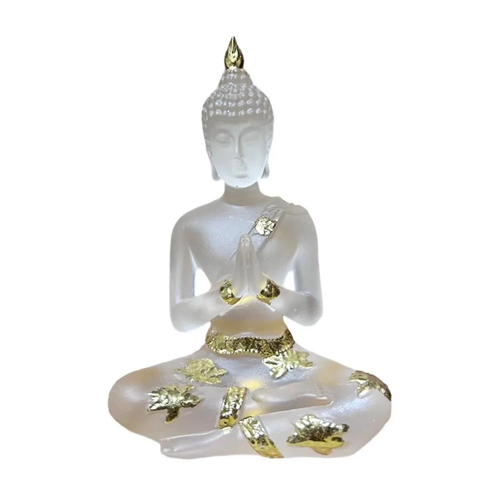 Figurky Buddhy z imitace pryskyřice Průhledná realistická soška sedícího Buddhy Plochá základna Starožitná socha Mini buddhistická ozdoba