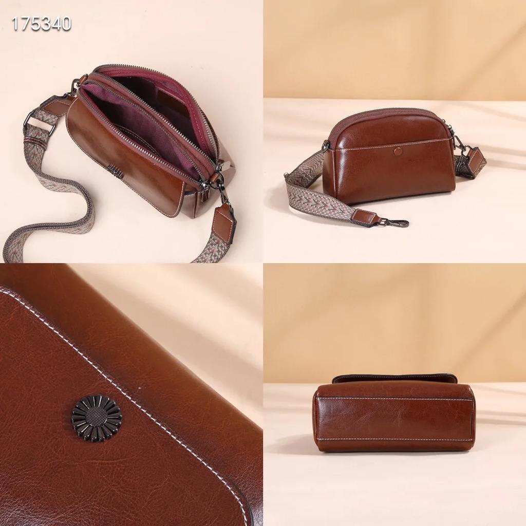 Oil Wax Cowhide Leather Women's Small Bag, Crossbody Shoulder Shell Bag, Practical Multi Pocket, Simple Coin Purse, Phe Bag