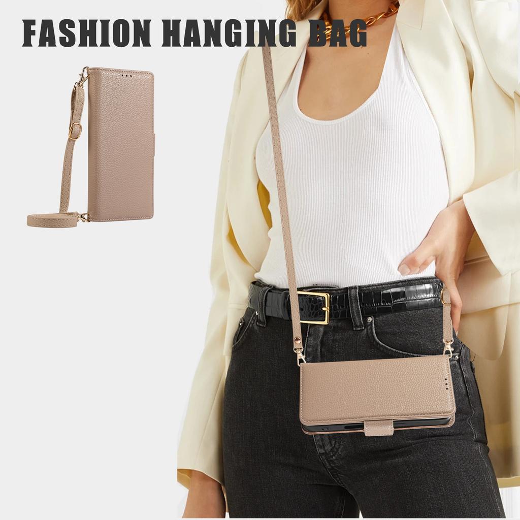 For iPhone 16 Plus Leather Case with Card Holder, Straps, Shockproof Wallet Phone Cover