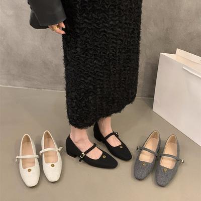 Pantofi de damă francezi cu toc gros, mici, parfumați, din piele întoarsă, gri, cu toc simplu, primăvara și toamna 2024, cu fustă, pantofi de seară Mary Jane