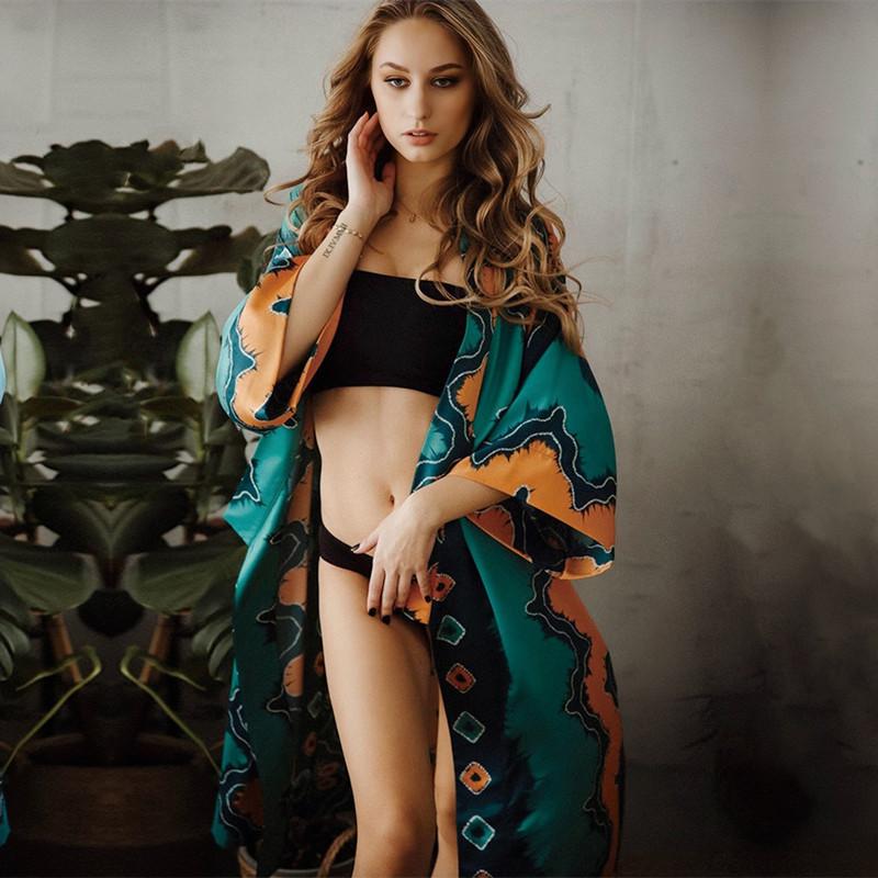 Grün Vintage Bikini Set Vertuschungen Retro Sommer Strand Kimono Kleid Frauen Sommer Beachwear Badeanzug Cover Up A1481