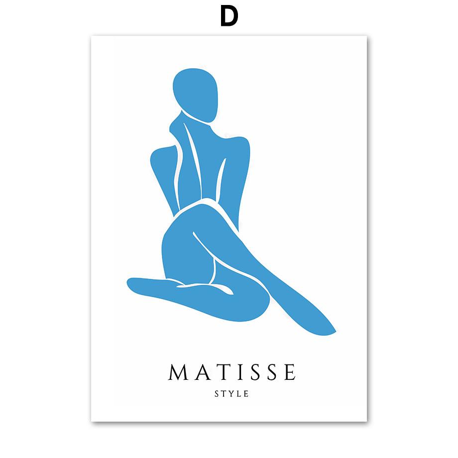 Toile d'art mural avec ligne Matisse Picasso bleue, feuilles de fleurs, peinture, affiches et imprimés nordiques, images murales pour décor de salon