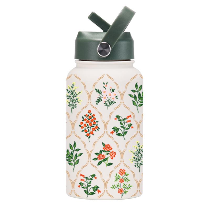 650Ml Sports Kettle Portable Handle Straw Water Cup Stainless Steel Beauty Mouth Printed Cup