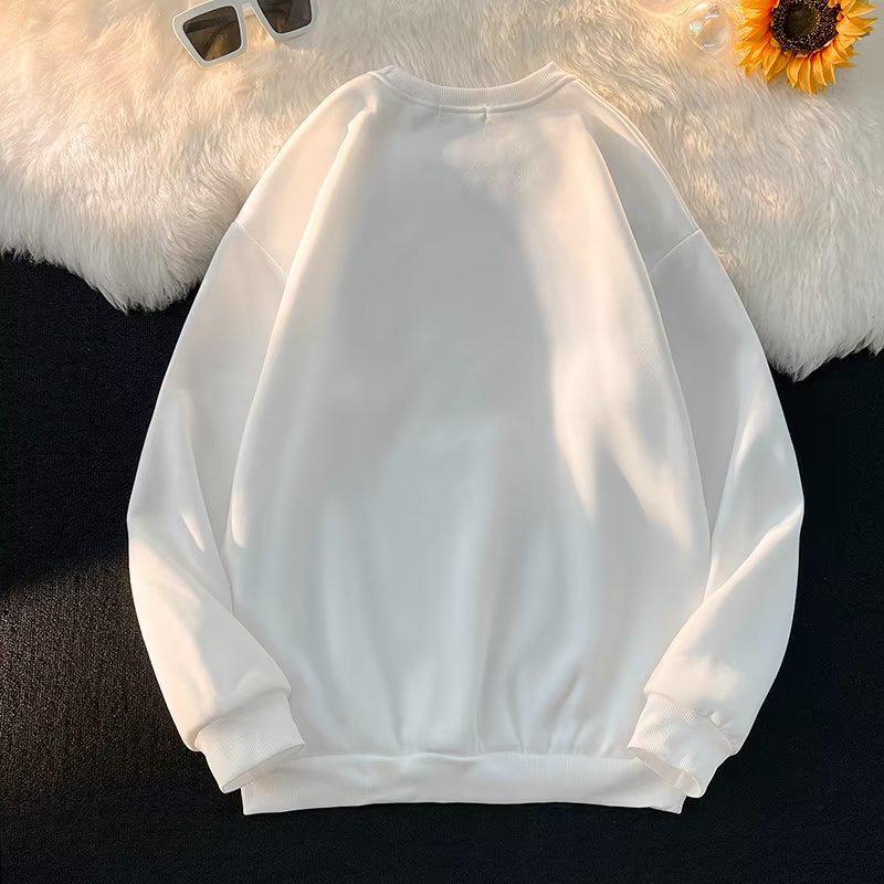 

Унисекс плюшевая толстовка с круглым вырезом: Белый, с длинным рукавом, без капюшона, свободного кроя, модный и повседневный. XL белый