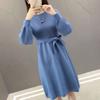 Women Autumn and Winter Long Sleeve Sweater Dress Solid Color O-Neck Lantern Sleeve Elegant Knitted Dresses