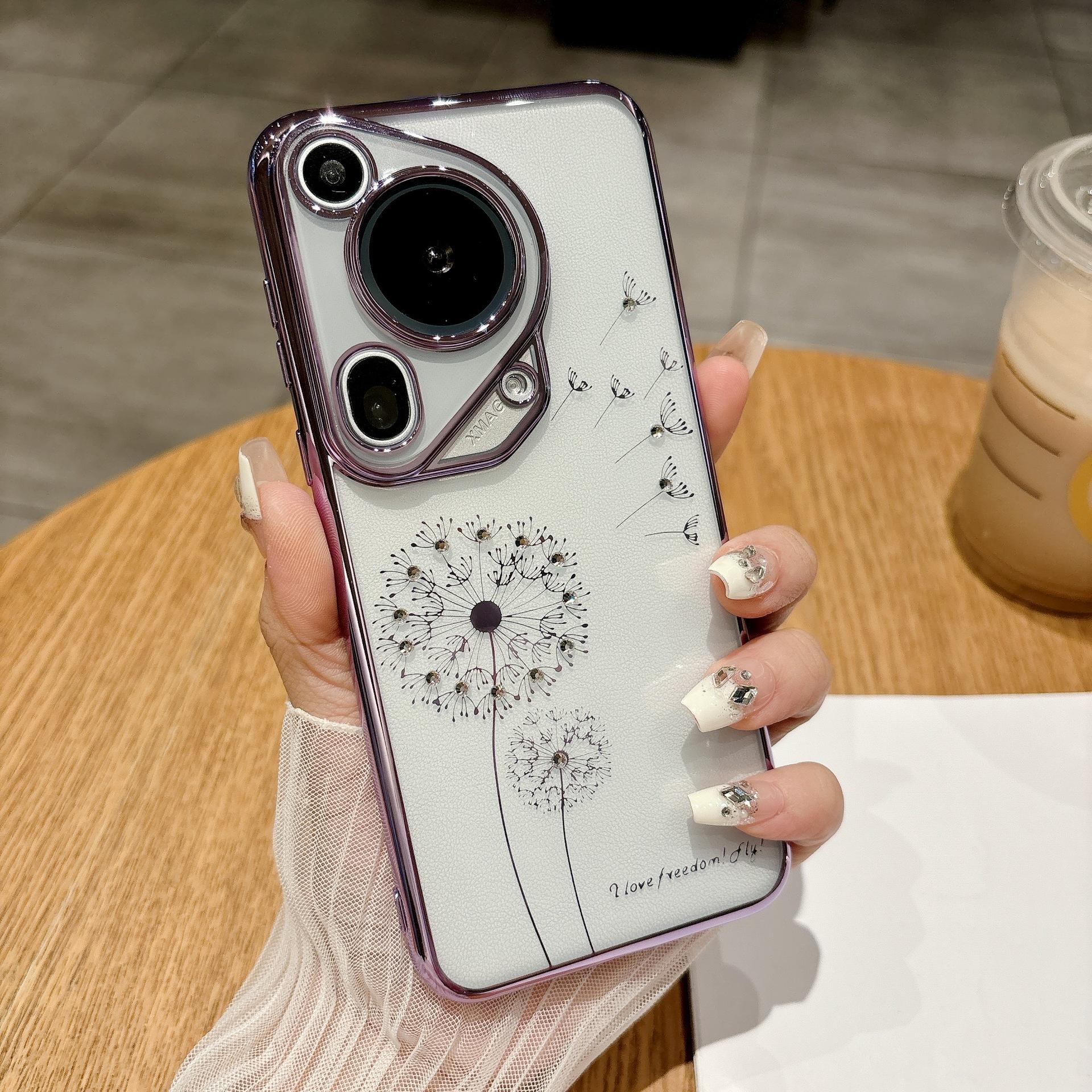 

Electroplated Dandelion Dot Diamond Huawei Pura70ultra Phone Case, Suitable for HONOR 80 Gradient Glitter Mate60 Honor 80Pro фиолетовый