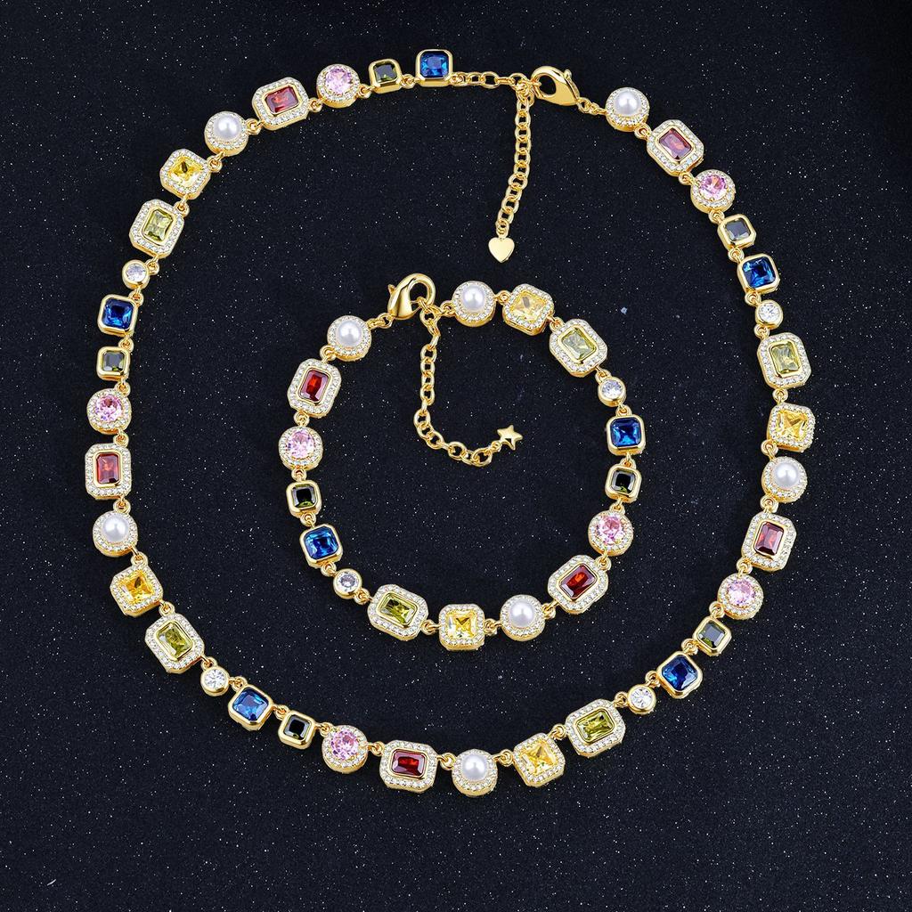 Bijoux Hip Hop Zircone Cubique Zircon Pierre Précieuse Multicolore Émail Motif Couleur Mixte Chaîne Collier