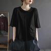 T-shirt da Donna Estiva Sottile Girocollo Manica Corta Larga Design Letterario Colore Unito Tasca Frontale Top