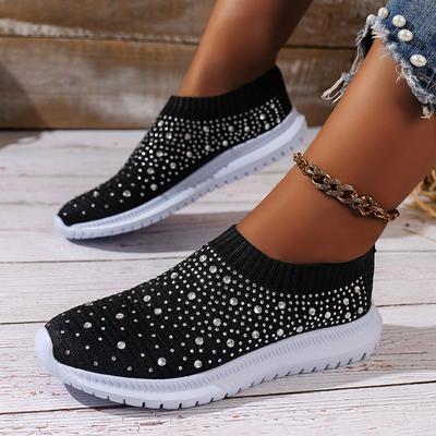 Obuwie wiosenne i jesienne Plus Size Rekreacyjne Rhinestone Latające Tkactwo Sportowe Casualowe Obuwie damskie