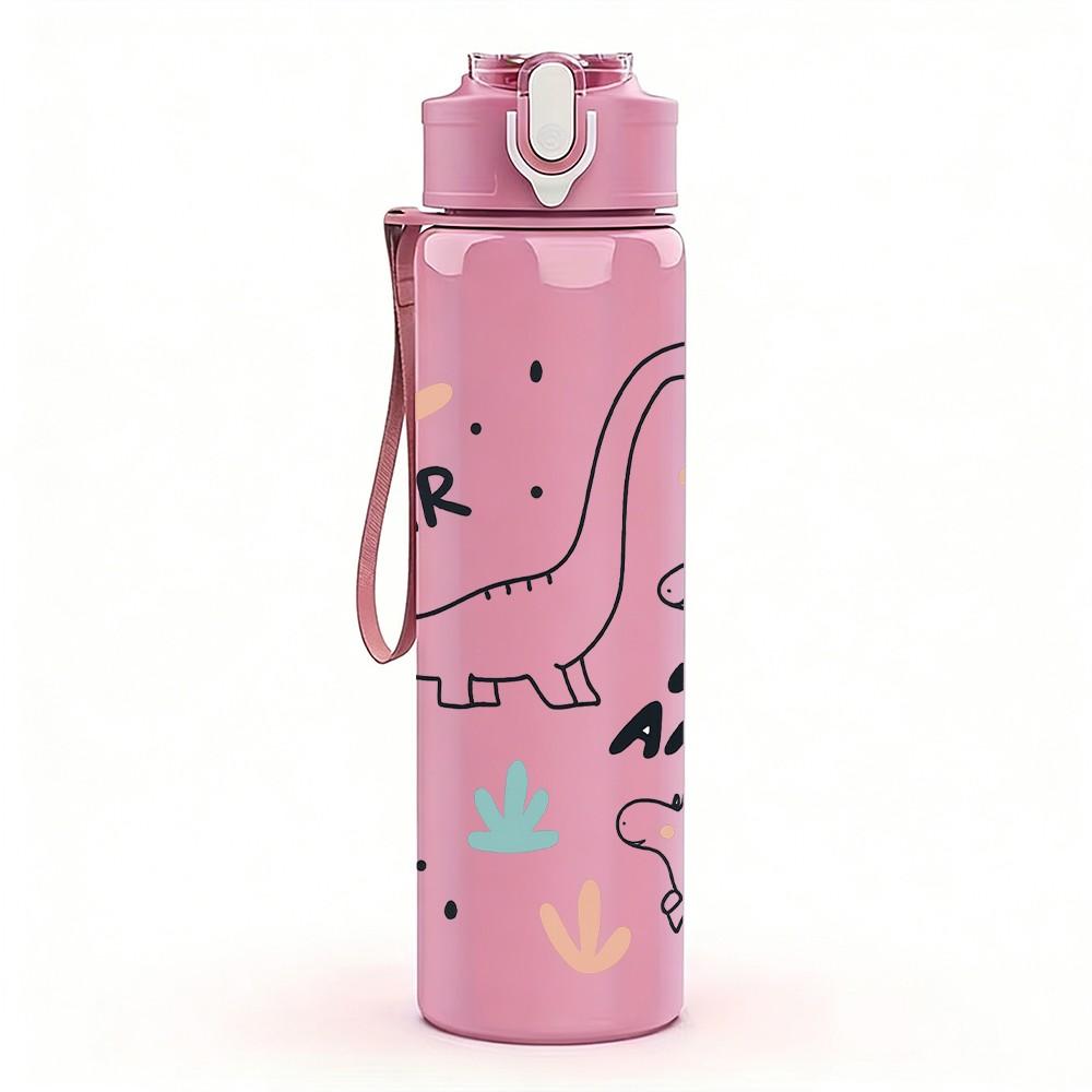 1PC Dinosaur Roar Sketch Doodle Pattern 750ml Color Plastic Sports Water Bottle Leakproof Flip Straw Lid Suitable for Sports Office Home Use