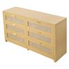 6 Drawer Rattan Dresser, Double Dresser for Bedroom, Natural Rattan Chest of Drawer with Metal Handle, Modern Wood Chest Clothing Organizer & Storage