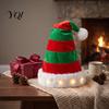 Christmas Hat with Lights Light Up Tree Hat, Striped Plush LED Party Eye Catching Stage Performance Fur Trim, Holiday Cosplay Costume Accessory