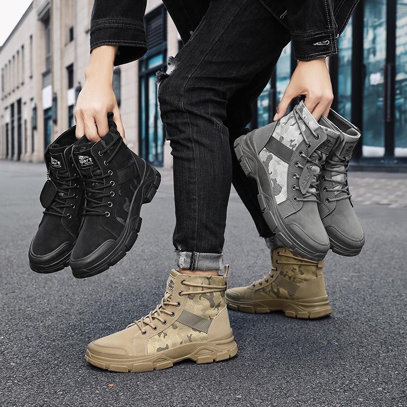 Men's Hiking Autumn High Top Camouflage Desert Casual Flat Shoes Men's Breathable Anti Slip Work Motorcycle Boots Hot Selling