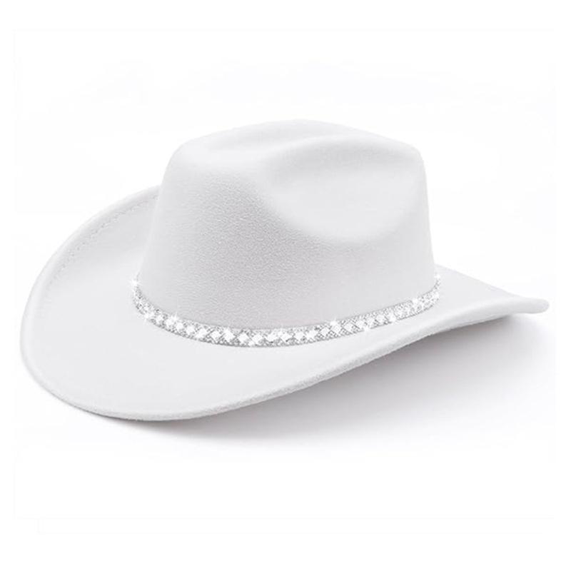 Sparkling Rhinestones Belt Western Cowboy Hats In Comfortable Woolen For Music Festivals And Outdoor Adventures