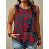 Canottiera da donna stampata con maniche corte a fantasia, T-shirt da donna senza maniche con scollo rotondo