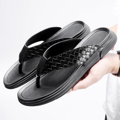 Cool Slippers Men Genuine Leather Fashion Flip Flop Summer Soft Shoes Men Shoes Outdoor Flat Shoes Men's Beach Cowhide Slippers