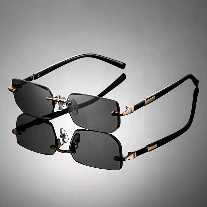 New Rimless Square Sun Glasses Men Rectangle Small Sun Glasses Male Retro Lens Driving Fishing Oculos UV400 Glasses